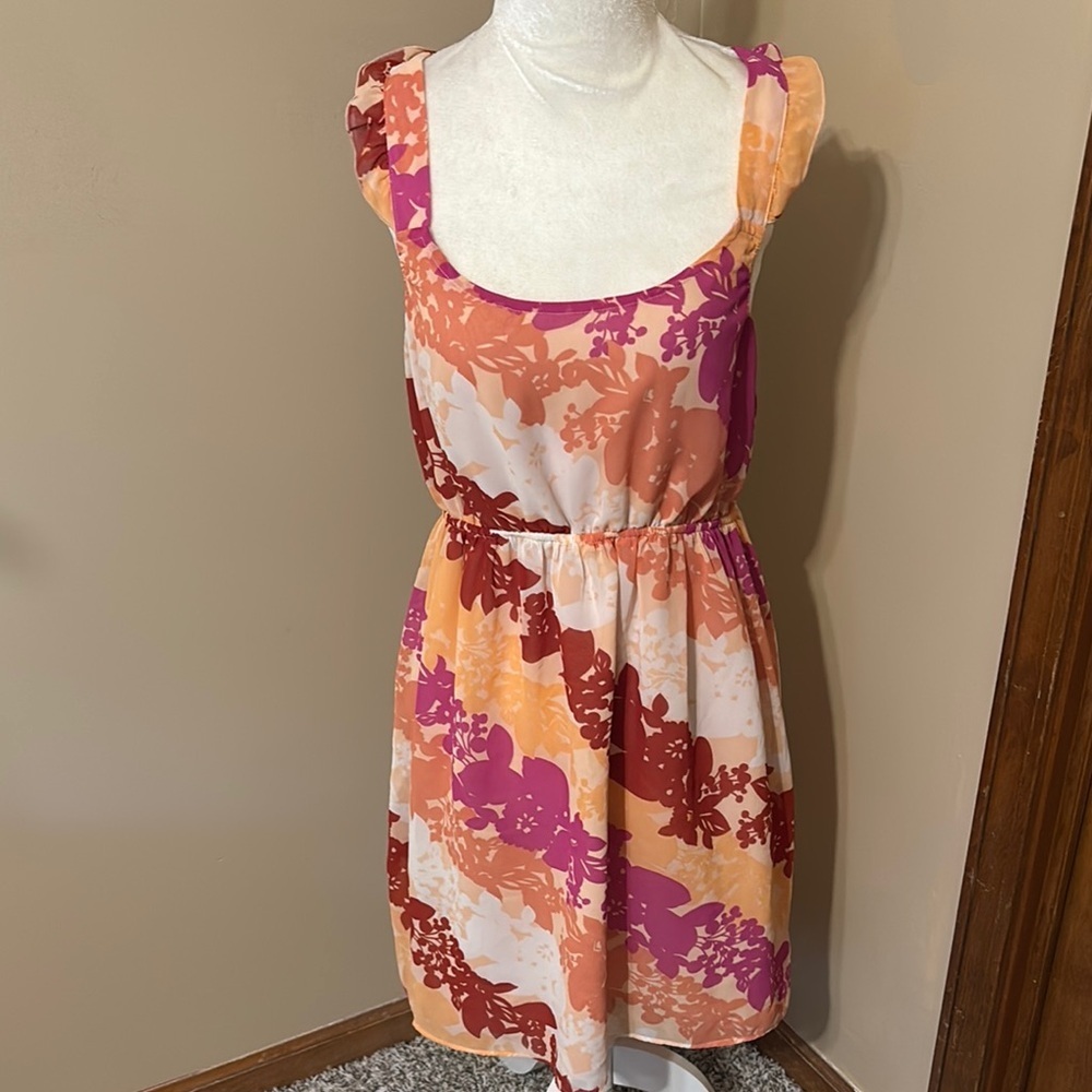 Elle Ruffled Smocked Mini Dress in Orange and Pink